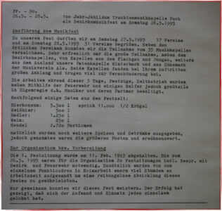 1995 Musikkapelle Puch: Daten zum 100 jahr Jubiläum. Aufgezeichnet vom damaligen Schriftführer Johann Wallinger